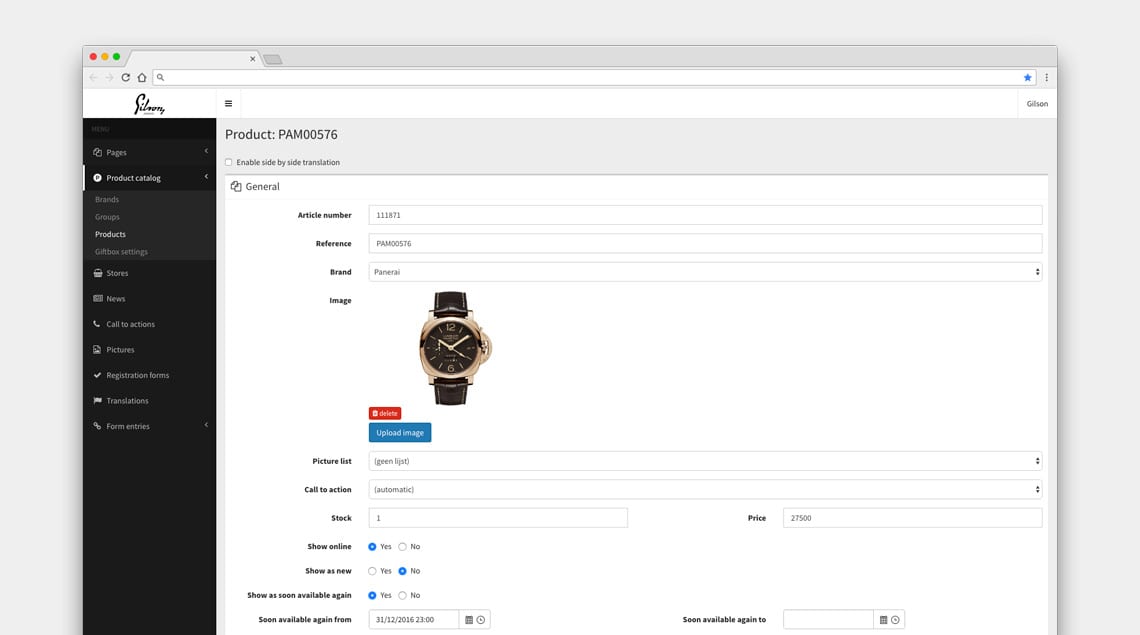 Ontwerp & Development website Gilson Juwelier